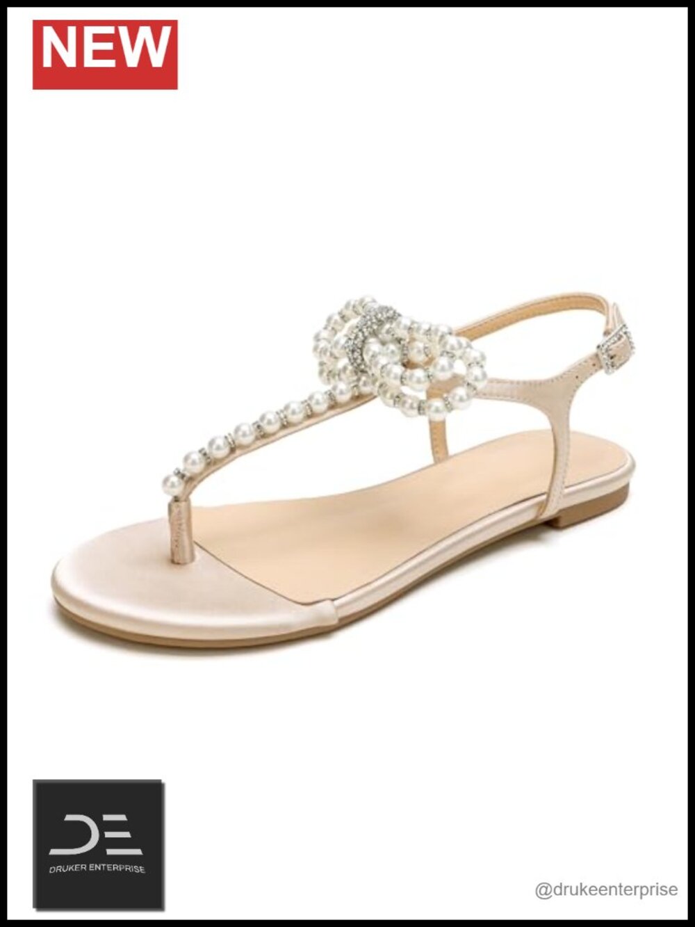 Women T-Strap Thong Sandals Pearl Roman Flats with Bow Bohemian Casual Beach